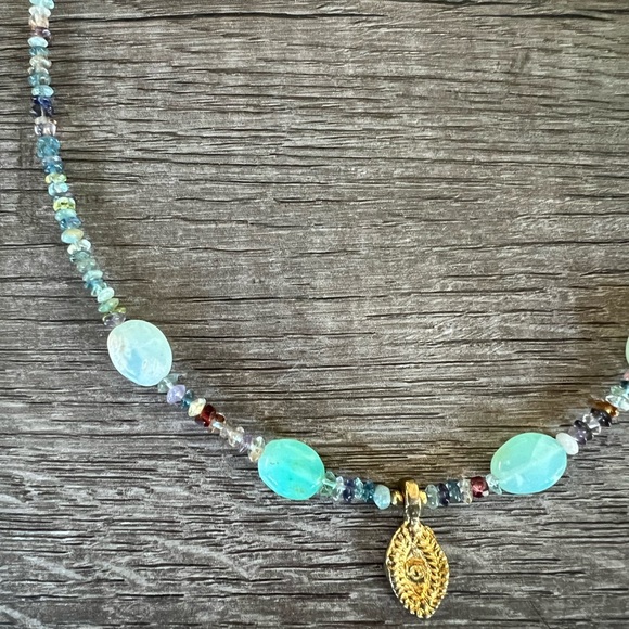 Handmade mixed gemstone evil eye necklace - Picture 5 of 10